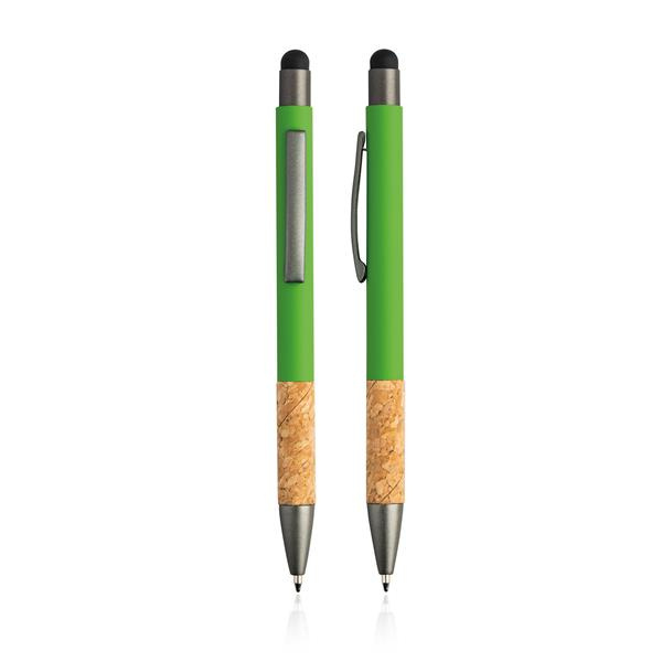 Шариковая ручка-стилус с алюминиевым и пробковым покрытием и прорезиненной отделкой / Merge, зеленый, изображение товара