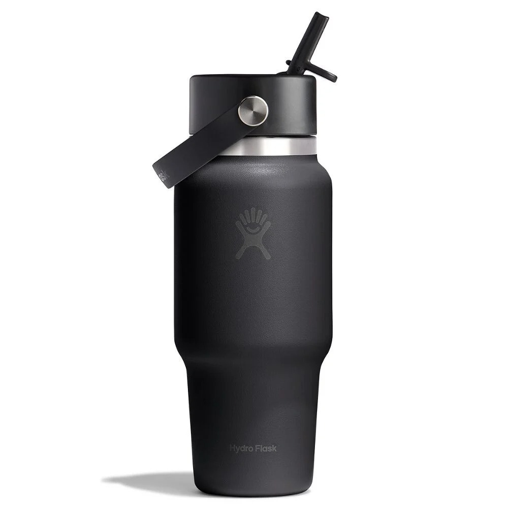Дорожная бутылка объемом 710 мл с широкой гибкой трубочкой, цвет «гаваньский синий»., черный, изображение товара