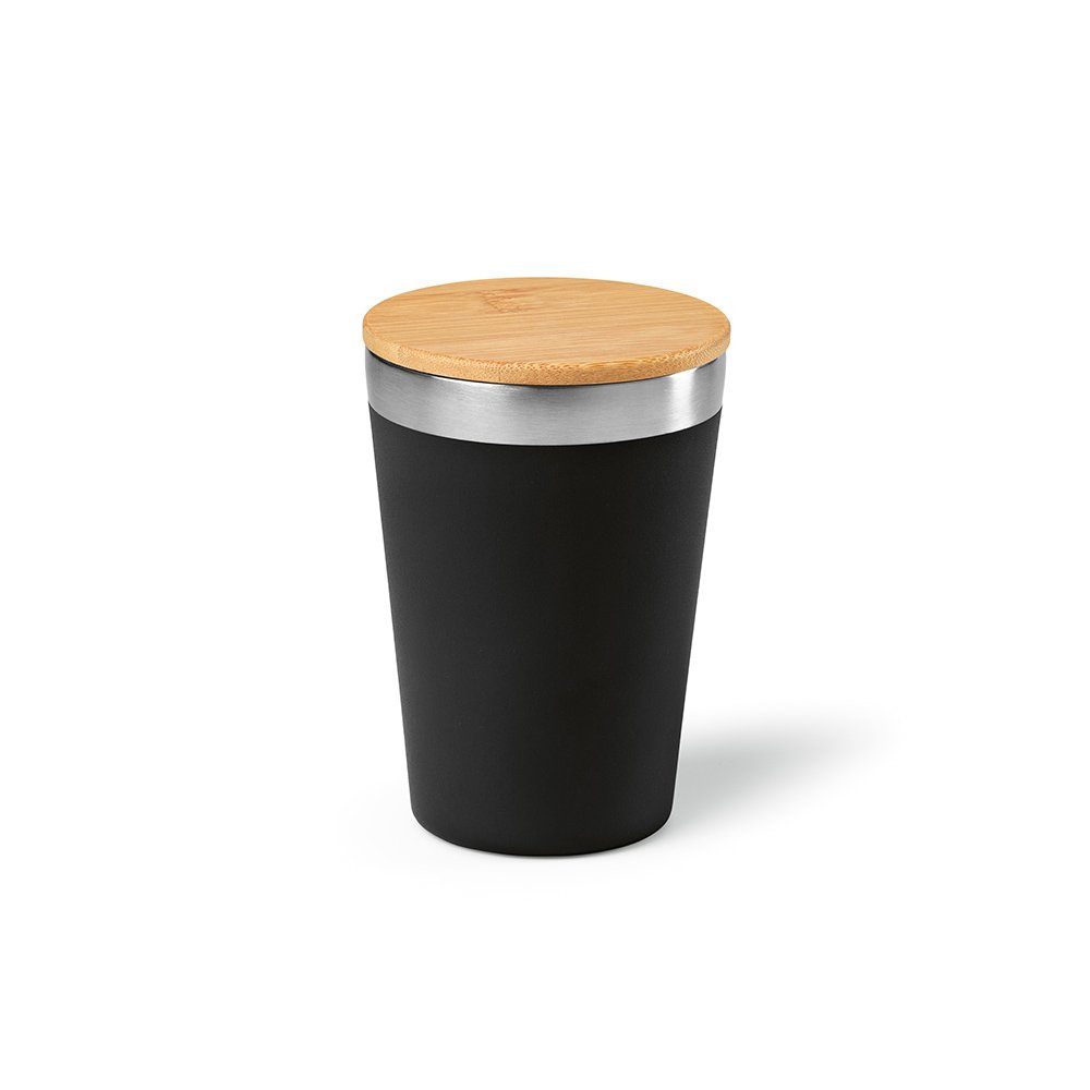Дорожная кружка Don Travel Cup из нержавеющей стали с бамбуковой крышкой, 400 мл. Двойные стенки., Черный, изображение товара