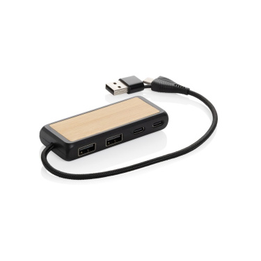 USB-концентратор Link RCS из переработанного пластика и бамбука с двумя входами, черный, детальный вид (1)