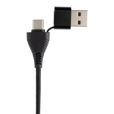 USB-концентратор Link RCS из переработанного пластика и бамбука с двумя входами, черный, детальный вид (2)