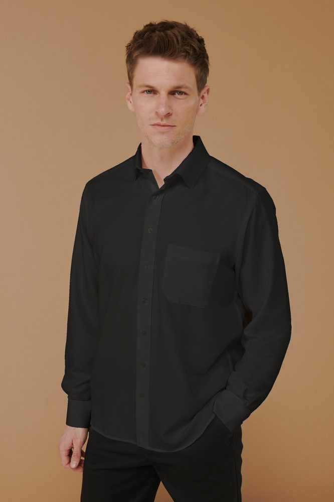 БЫСТРОСЫХАЮЩАЯ РУБАШКА С ДЛИННЫМ РУКАВОМ, ВИЛКА, АНТИ-BAC,, black, 3XL, изображение товара, чёрный