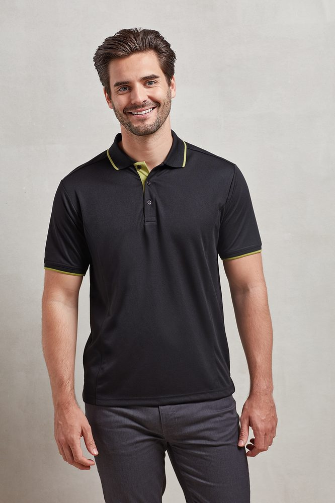 МУЖСКАЯ ПОЛО COOLCHECKER С КОНТРАСТНЫМ КАНАЛОМ, black/red, 3XL, изображение товара, чёрный/красный (1)