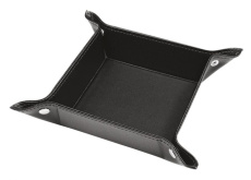 Черный поднос для мелочей из искусственной кожи, 15 × 15 см.