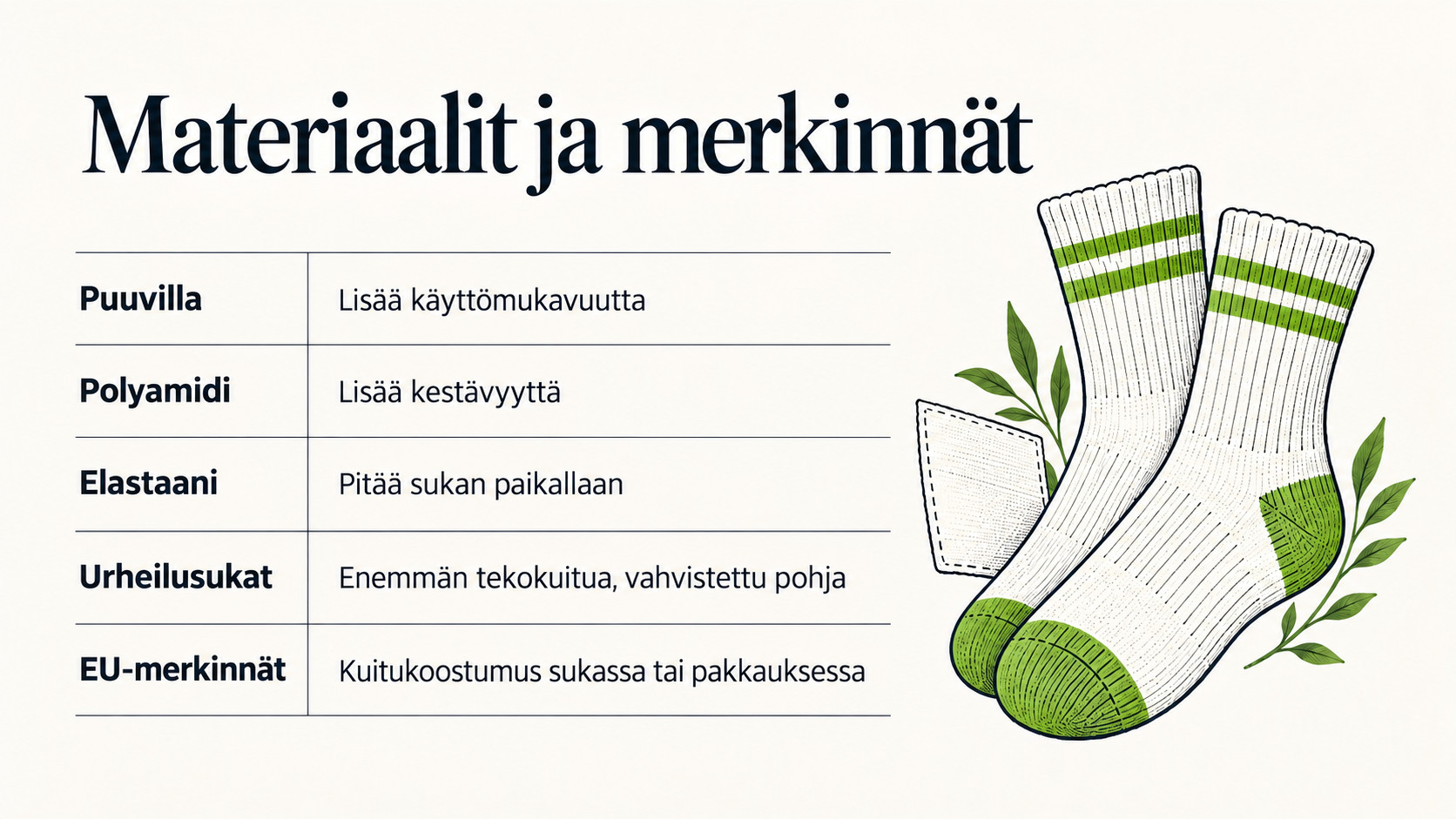 Materiaali ja merkinnät: mitä etsiä – yleiskatsauskaavio