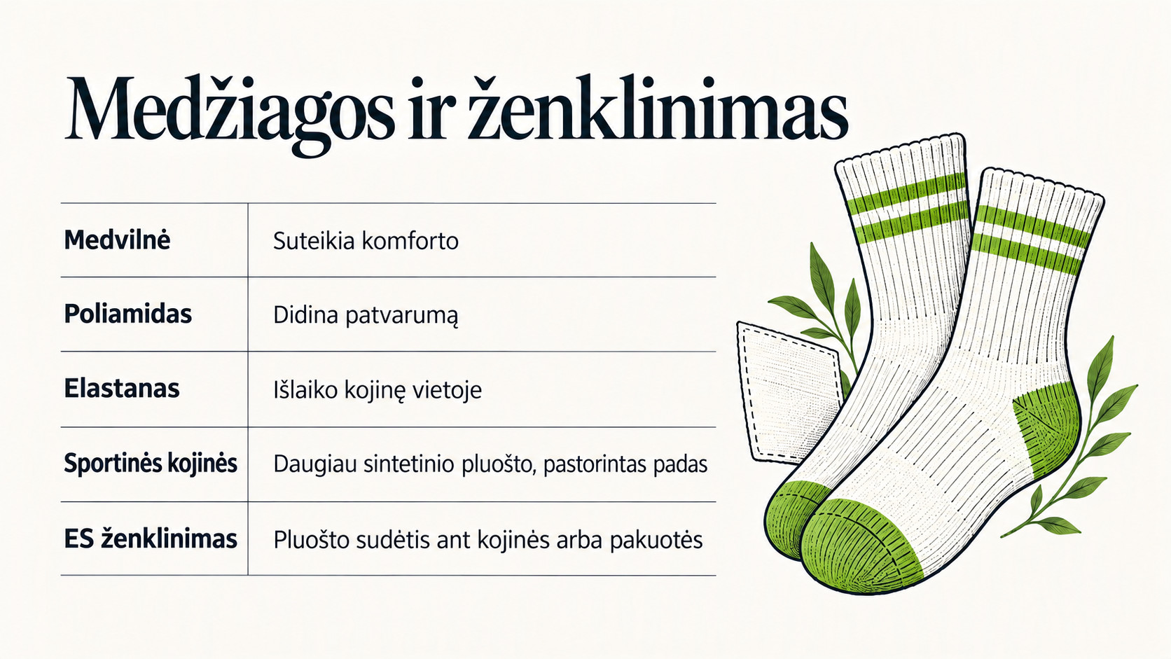 Medžiaga ir ženklinimas: į ką atkreipti dėmesį – apžvalginė schema