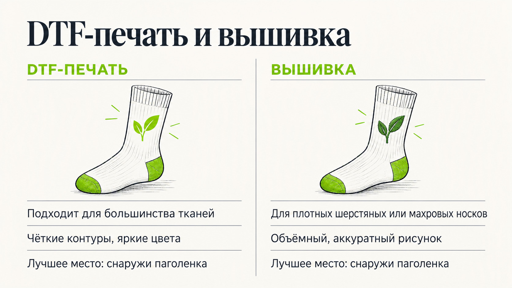 Особенности печати и вышивки DTF на носках