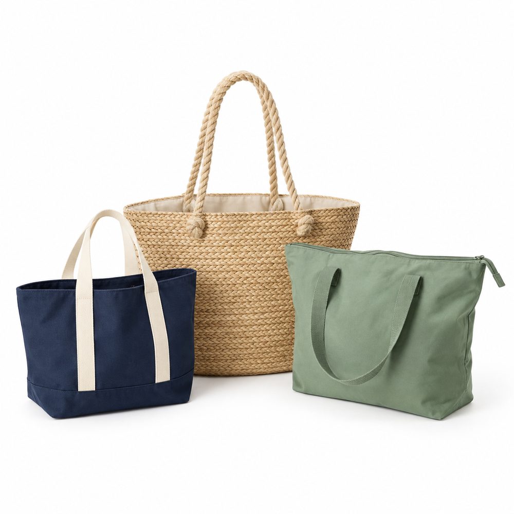 Sacs de plage personnalisés : cabas tissé à anses en corde et sacs bleu marine et vert Sacs de plage personnalisés : cabas tissé à anses en corde et sacs bleu marine et vert