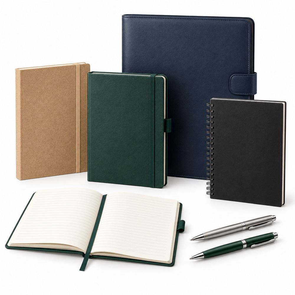 Carnets et porte-documents personnalisés – carnets A5, conférenciers A4 et stylos en métal