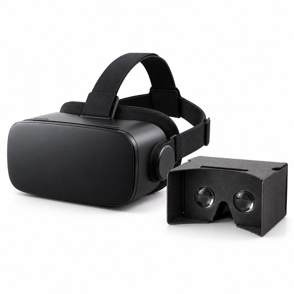 VR-prillid ja nutitelefoni VR-vaataja valgel taustal
