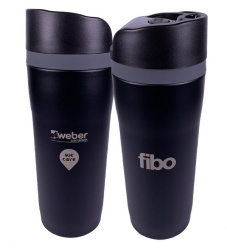 Termosmugg Winnipeg i rostfritt stål med graverade Saint-Gobain Weber- och Fibo-logotyper