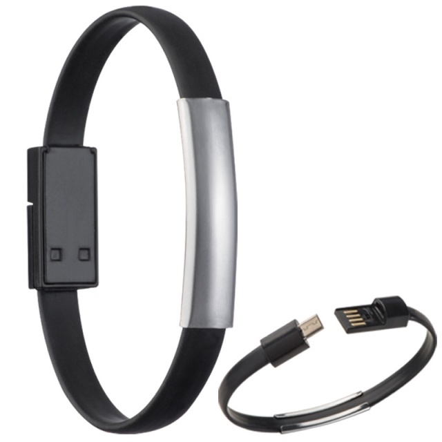 : Silicon bracelet with data cable micro, black