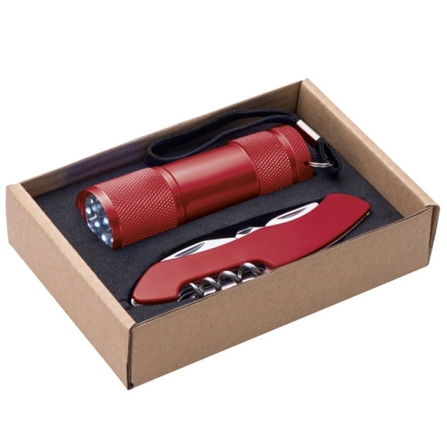 : Set torch and pocket knife 'Dover'  color red