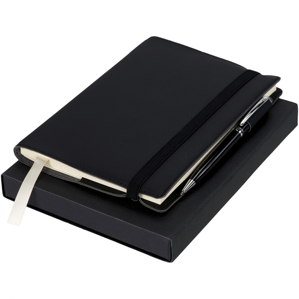 : Anteckningsbok med penna, presentset, svart
