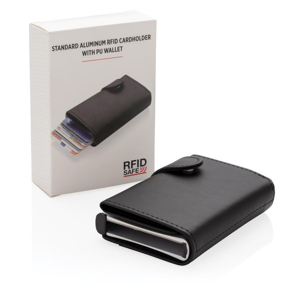 : Standard aluminium RFID korthållare med PU plånbok, svart