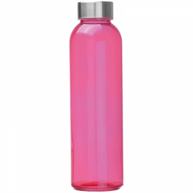 : Vattenflaska av glas med tryck, rosa