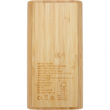 Logotrade reklamprodukter bild: Tulda 20,000 mAh powerbank i bambu