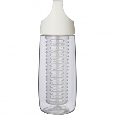 Logotrade profilreklam bild: HydroFruit 700 ml sportflaska av återvunnen plast och uppfällbart lock och fruktkolv
