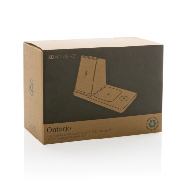 Logotrade profilreklam bild: Ontario RCS plast & bambu 15W 3-i-1 trådlös laddare