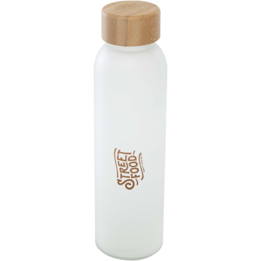 Lume 500 ml matt glasflaska med bambulock med logotyp, vit – detaljvy 3