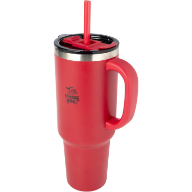 Sydney 1200 ml vakuumisolerad termosmugg med kopparskikt och sugrör med logotyp, Röd – detaljvy 4