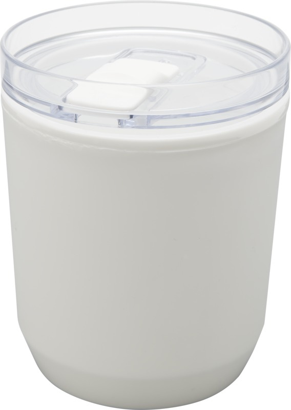 Hudson 180 ml dubbelväggig mugg av återvunnen plast, vit – produktbild