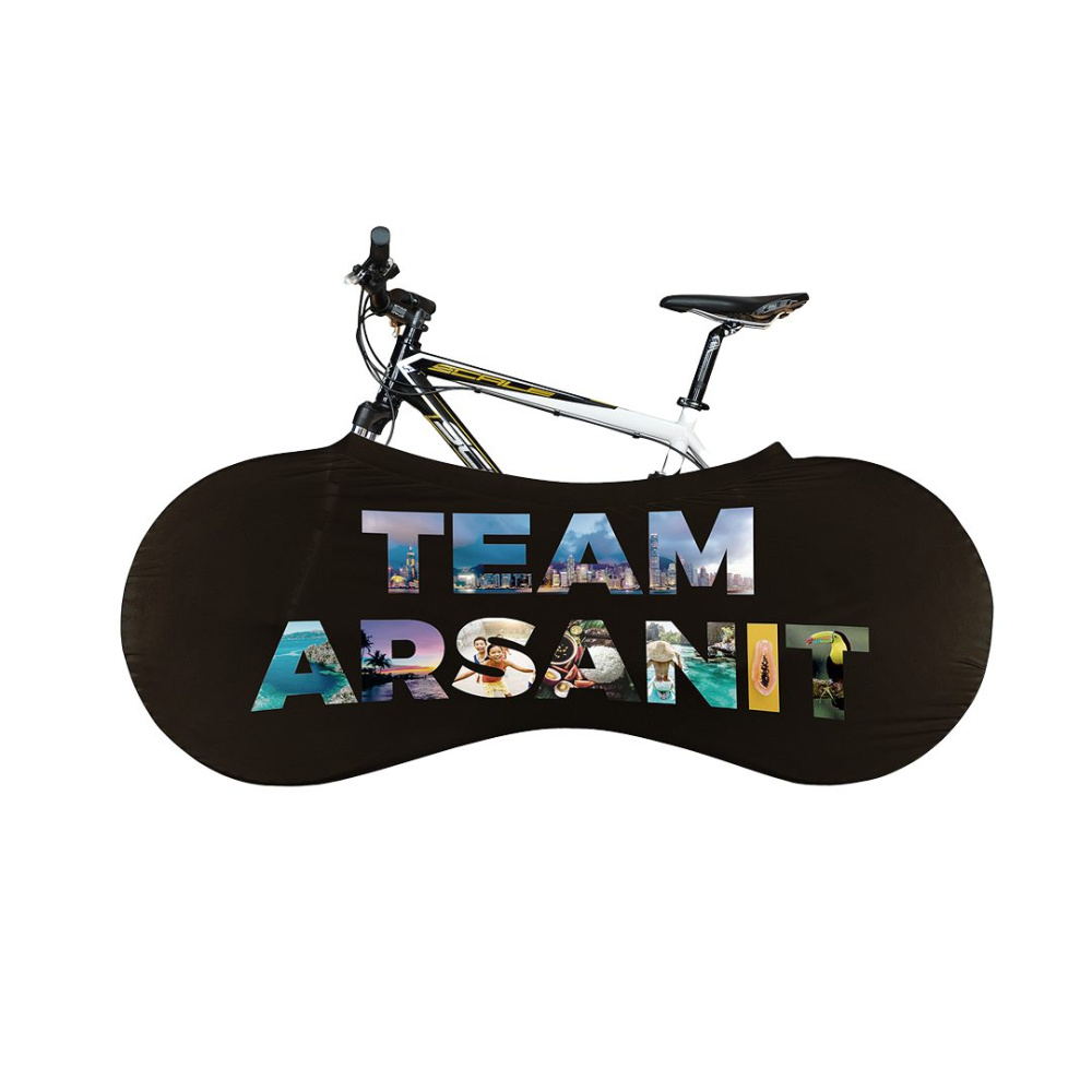 Cykelöverdrag med sublimeringstryck och logotyp – på en cykel