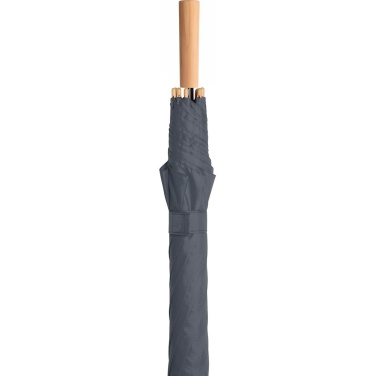 FARE ÖkoBrella automatiskt golfparaply med duk av återvunnen PET och trähandtag med logotyp, grå (waterSAVE®) – detaljvy 6
