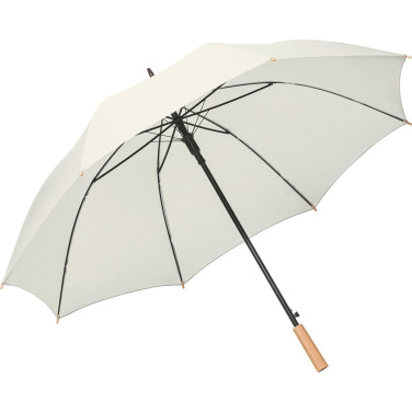 FARE ÖkoBrella automatiskt golfparaply med duk av återvunnen PET och trähandtag med logotyp, naturvit (waterSAVE®) – detaljvy 2