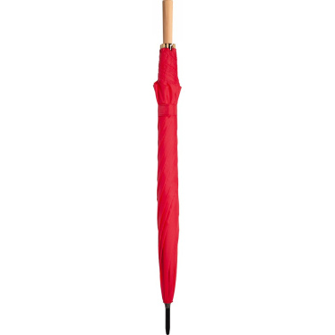 FARE ÖkoBrella automatiskt golfparaply med duk av återvunnen PET och trähandtag med logotyp, röd (waterSAVE®) – detaljvy 7