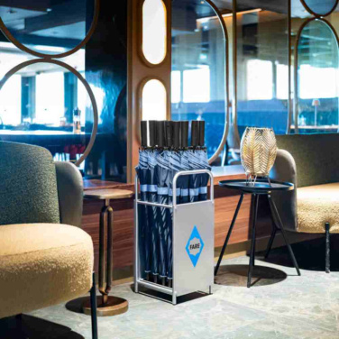 FARE® Doubleface tvåfärgat automatiskt paraply med logotyp, marinblå / ljusblå – detaljvy 4