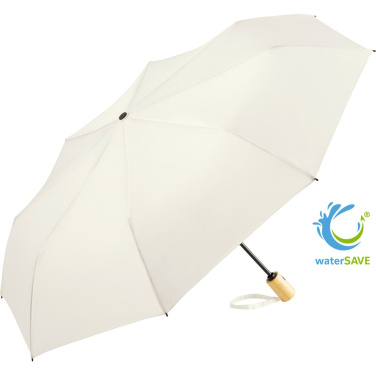 FARE ÖkoBrella AOC fickparaply med duk av återvunnen PET och bambuhandtag med logotyp, naturvit (waterSAVE®) – produktbild