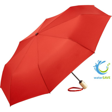 FARE ÖkoBrella AOC fickparaply med duk av återvunnen PET och bambuhandtag med logotyp, röd (waterSAVE®) – produktbild