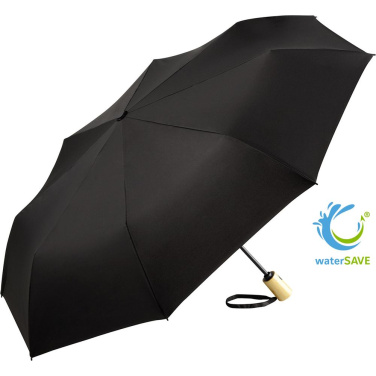 FARE ÖkoBrella AOC fickparaply med duk av återvunnen PET och bambuhandtag med logotyp, svart (waterSAVE®) – produktbild