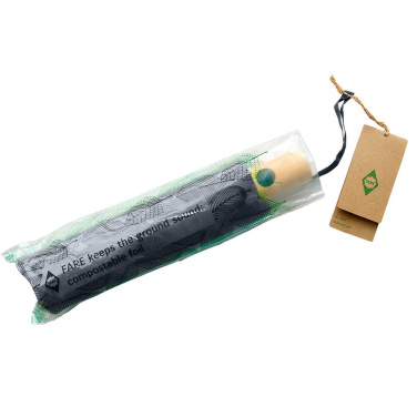 FARE ÖkoBrella AOC fickparaply med duk av återvunnen PET och bambuhandtag med logotyp, grå (waterSAVE®) – detaljvy 9