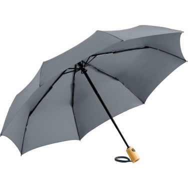 FARE ÖkoBrella AOC fickparaply med duk av återvunnen PET och bambuhandtag med logotyp, grå (waterSAVE®) – detaljvy 10