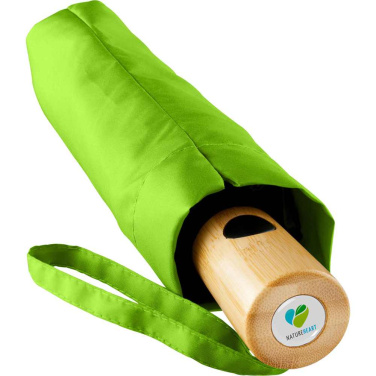FARE ÖkoBrella AOC fickparaply med duk av återvunnen PET och bambuhandtag med logotyp, lime (waterSAVE®) – detaljvy 4