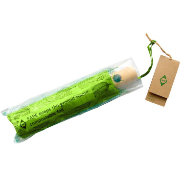 FARE ÖkoBrella AOC fickparaply med duk av återvunnen PET och bambuhandtag med logotyp, lime (waterSAVE®) – detaljvy 8
