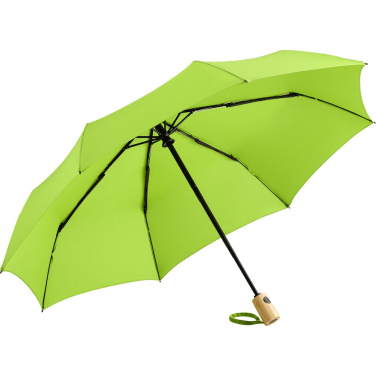 FARE ÖkoBrella AOC fickparaply med duk av återvunnen PET och bambuhandtag med logotyp, lime (waterSAVE®) – detaljvy 9