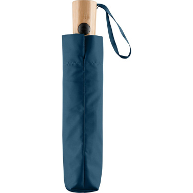 FARE ÖkoBrella AOC fickparaply med duk av återvunnen PET och bambuhandtag med logotyp, marinblå (waterSAVE®) – detaljvy 3