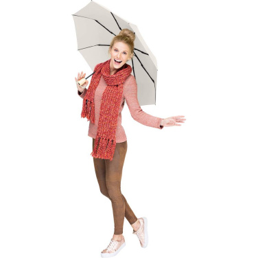 FARE ÖkoBrella AOC fickparaply med duk av återvunnen PET och bambuhandtag med logotyp, naturvit (waterSAVE®) – detaljvy 2
