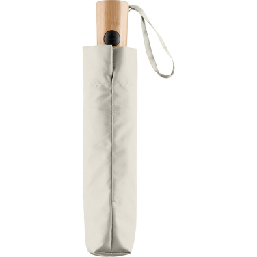 FARE ÖkoBrella AOC fickparaply med duk av återvunnen PET och bambuhandtag med logotyp, naturvit (waterSAVE®) – detaljvy 3