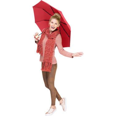 FARE ÖkoBrella AOC fickparaply med duk av återvunnen PET och bambuhandtag med logotyp, röd (waterSAVE®) – detaljvy 2