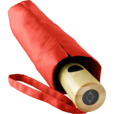 FARE ÖkoBrella AOC fickparaply med duk av återvunnen PET och bambuhandtag med logotyp, röd (waterSAVE®) – detaljvy 3