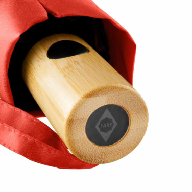 FARE ÖkoBrella AOC fickparaply med duk av återvunnen PET och bambuhandtag med logotyp, röd (waterSAVE®) – detaljvy 5