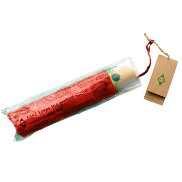 FARE ÖkoBrella AOC fickparaply med duk av återvunnen PET och bambuhandtag med logotyp, röd (waterSAVE®) – detaljvy 8