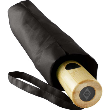 FARE ÖkoBrella AOC fickparaply med duk av återvunnen PET och bambuhandtag med logotyp, svart (waterSAVE®) – detaljvy 4