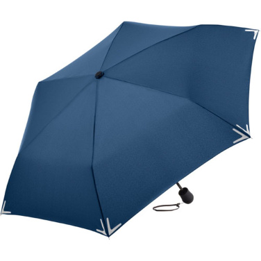 FARE Safebrella® fickparaply med LED-ljus och reflexer med logotyp, marinblå – produktbild