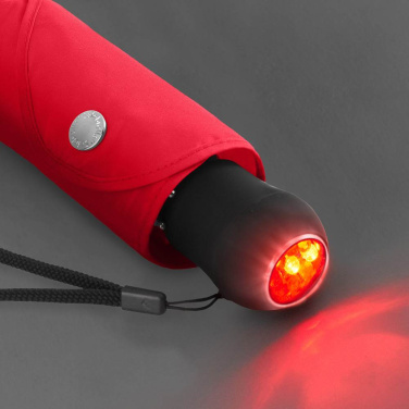 FARE Safebrella® fickparaply med LED-ljus och reflexer med logotyp, röd – detaljvy 5