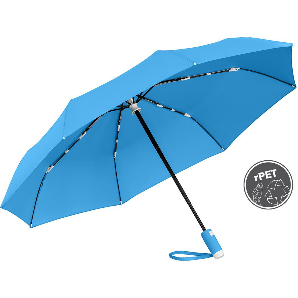 FARE® Whiteline automatiskt fickparaply med vita detaljer med logotyp, cyan – produktbild